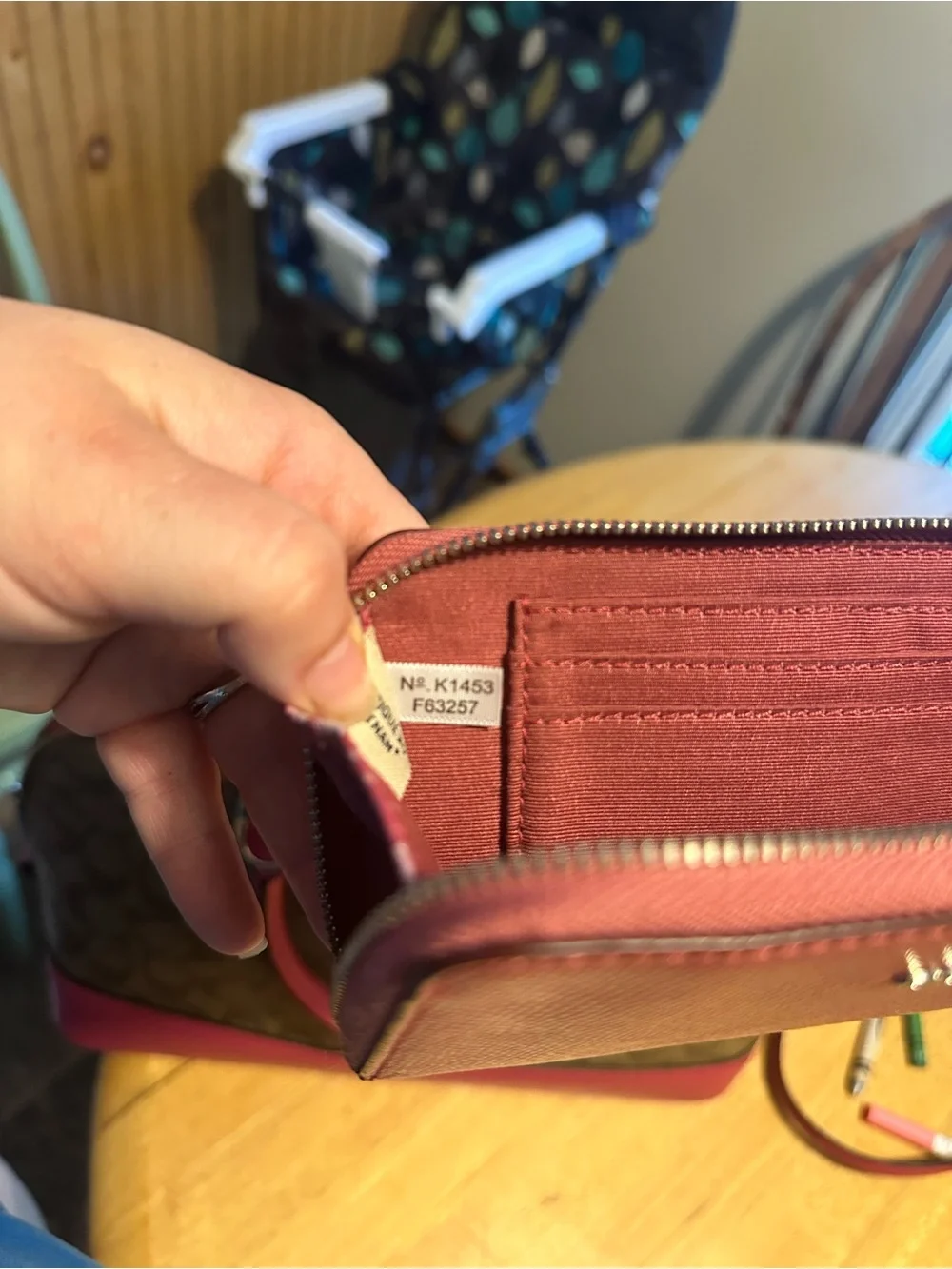 Coach Brown Signature Dome Satchel with Pink Trim and Matching Pink Wallet